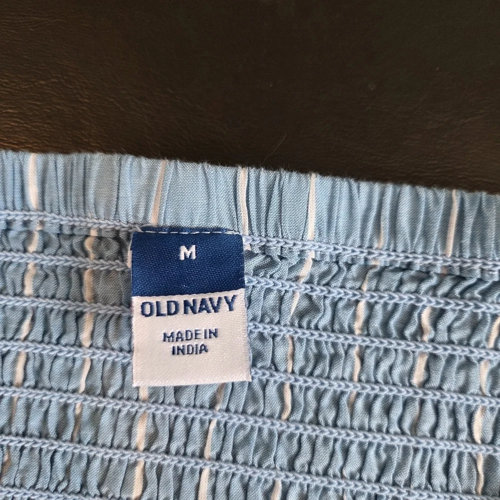 Old Navy Sweetheart Neckline Puff Sleeve Top Blue Stripe Size M New With Tags